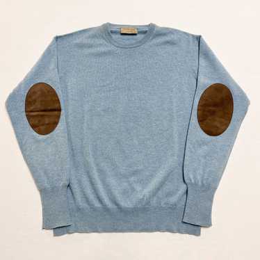 Doriani Doriani Blue Cashmere Sweater w/ Brown Sue