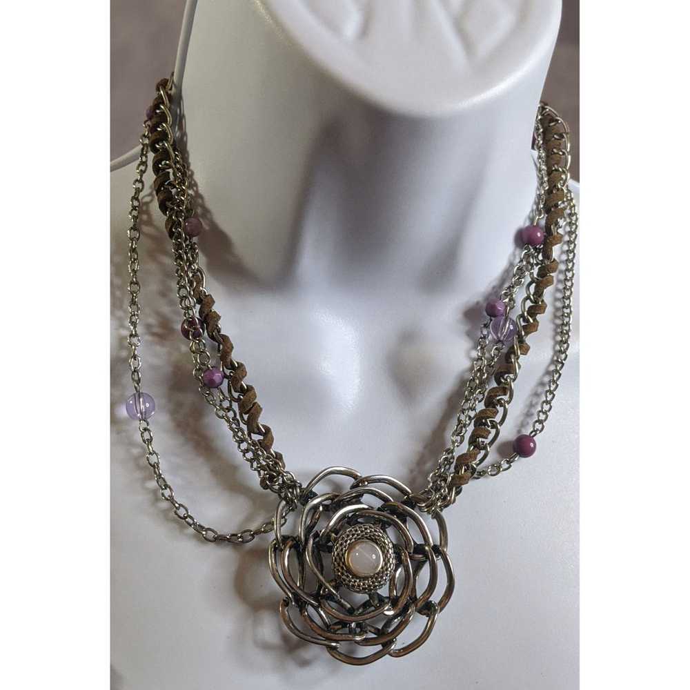 Other Purple Abstract Floral Necklace - image 3