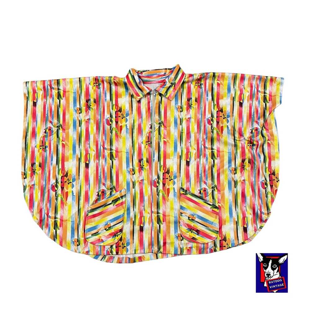 Vintage 70s VTG Poly Multicolor Rainbow Poncho Sh… - image 1