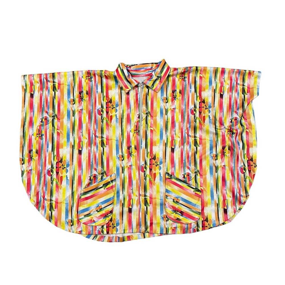 Vintage 70s VTG Poly Multicolor Rainbow Poncho Sh… - image 2