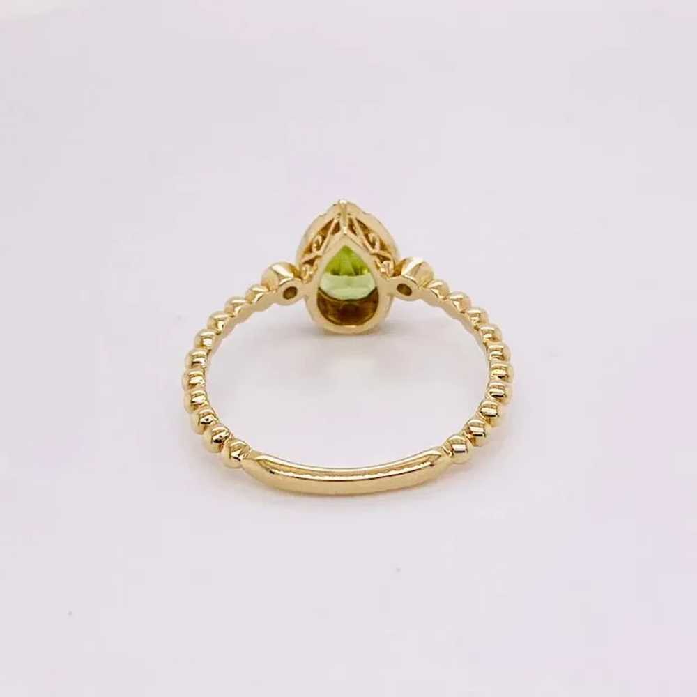 Pear Shaped Peridot Bezel set with Diamond Ring 1… - image 3