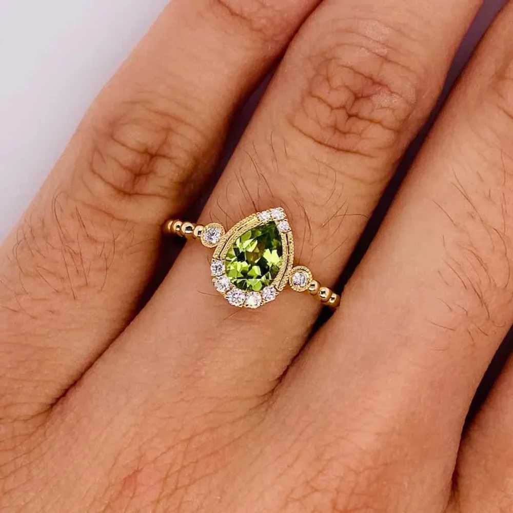 Pear Shaped Peridot Bezel set with Diamond Ring 1… - image 4