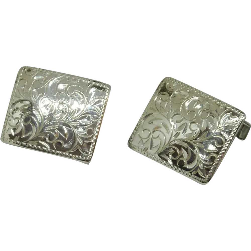 Sterling Silver Rectangular Cufflinks Cuff Links - image 1