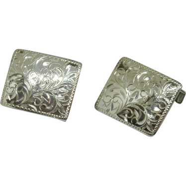 Sterling Silver Rectangular Cufflinks Cuff Links - image 1