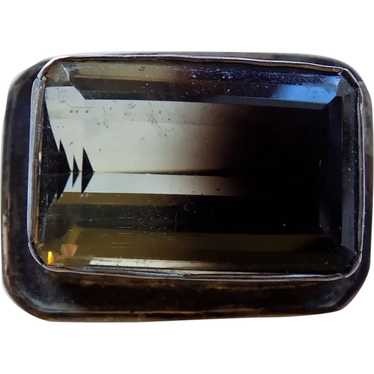 Large Emerald Cut Smokey Quartz & Silver Pin Jani… - image 1