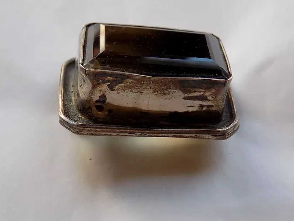 Large Emerald Cut Smokey Quartz & Silver Pin Jani… - image 2