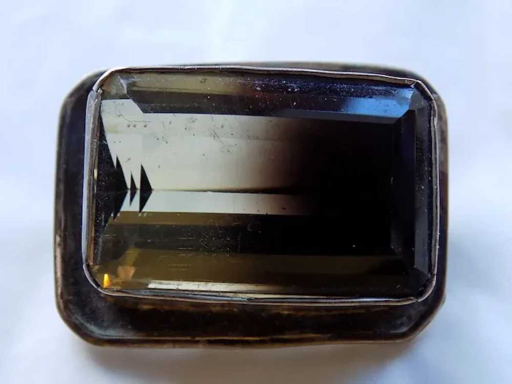 Large Emerald Cut Smokey Quartz & Silver Pin Jani… - image 3