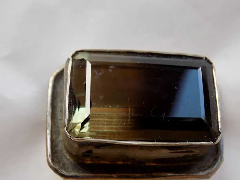 Large Emerald Cut Smokey Quartz & Silver Pin Jani… - image 6