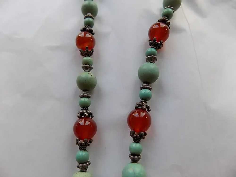 Chinese Turquoise Carnelian & Sterling Double Fis… - image 6