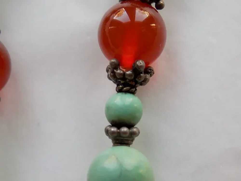 Chinese Turquoise Carnelian & Sterling Double Fis… - image 7
