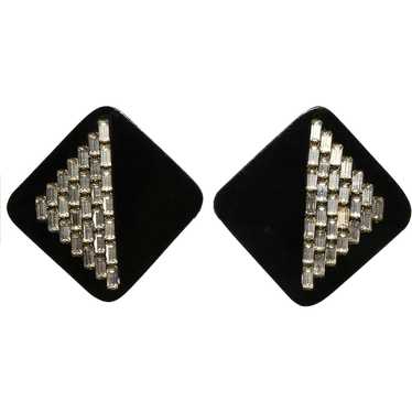 Deco Revival LARGE Earrings Black Resin Clear Bag… - image 1