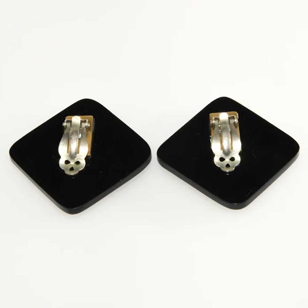 Deco Revival LARGE Earrings Black Resin Clear Bag… - image 2