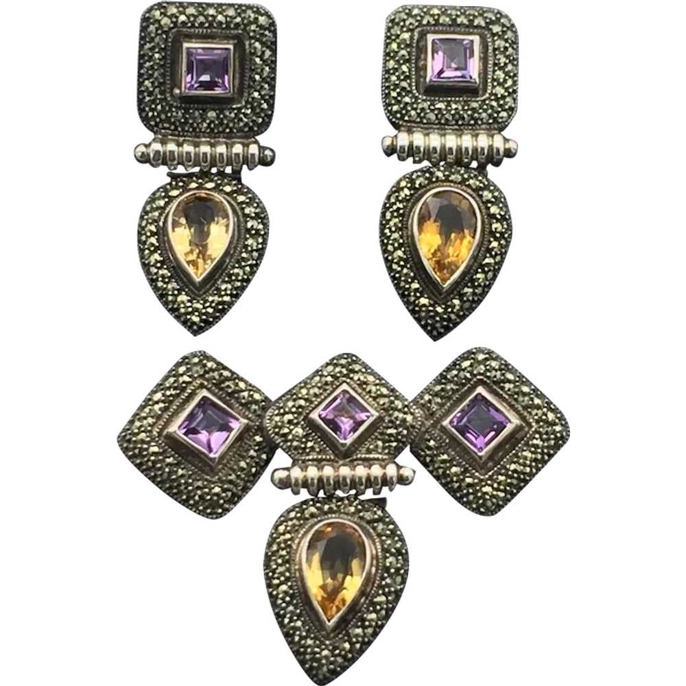 Vintage Judith Jack Amethyst, Citrine and Marcasi… - image 1