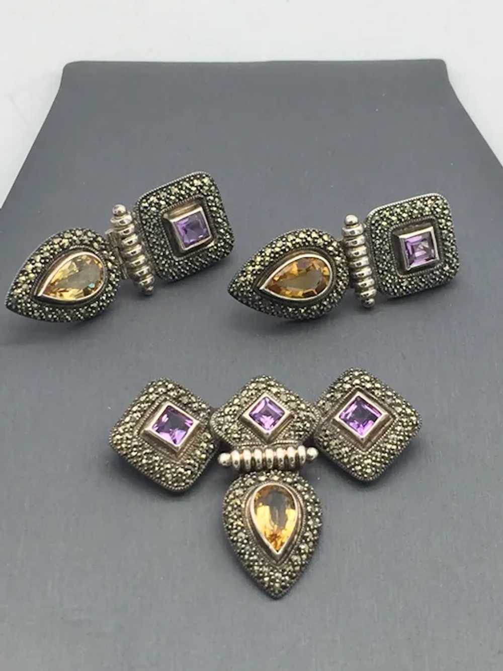 Vintage Judith Jack Amethyst, Citrine and Marcasi… - image 5