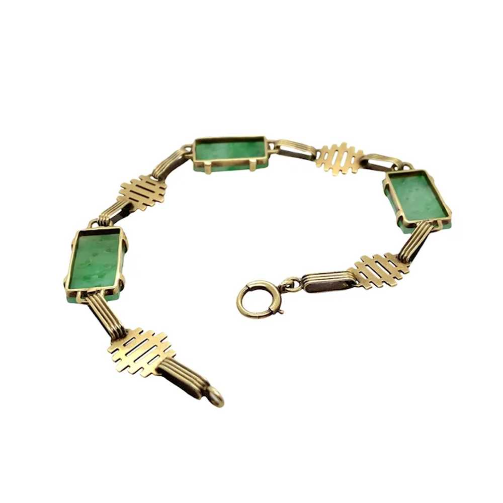 Art Deco 14K Yellow Gold Jade Bracelet - image 2