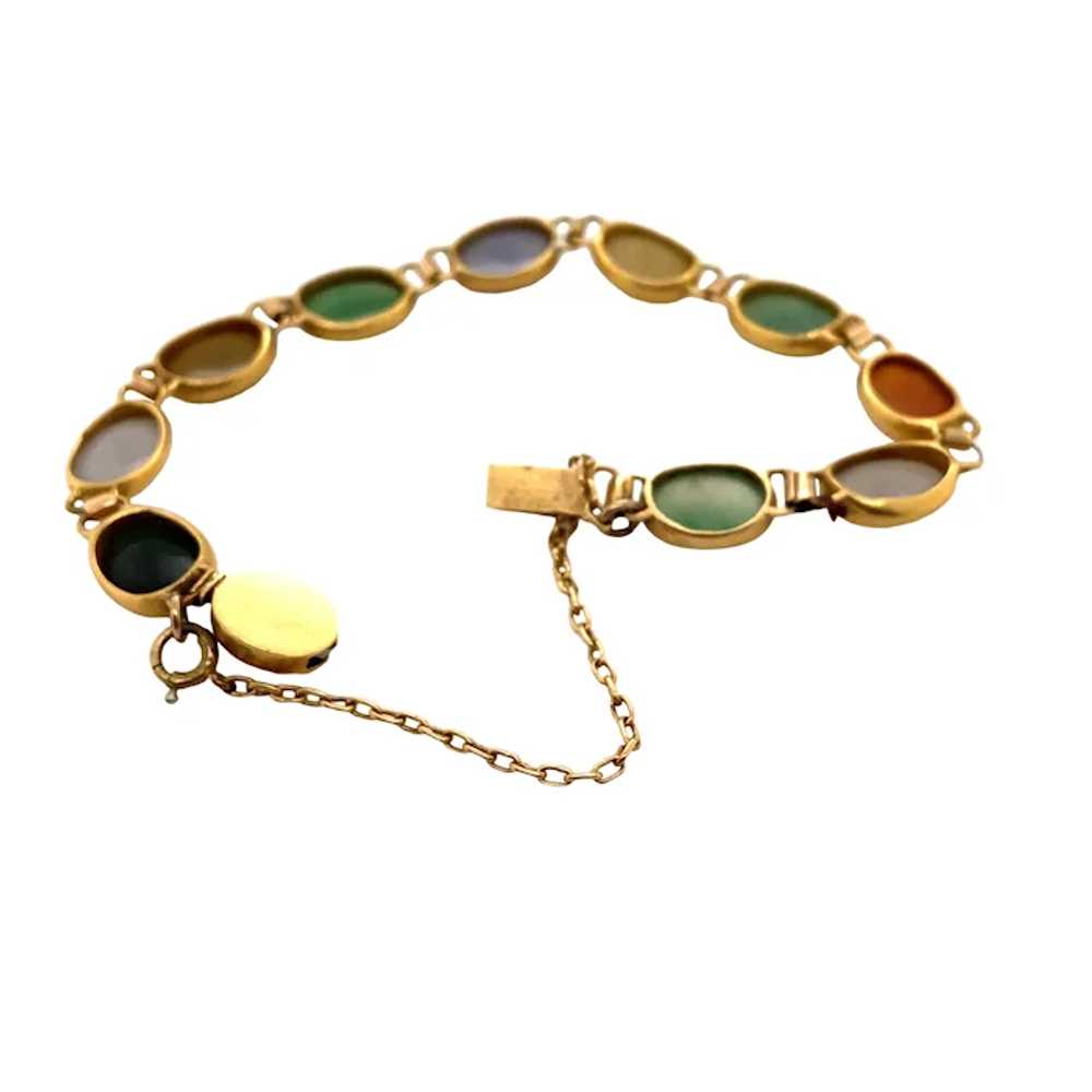 Retro 14k Yellow Gold Jade Bracelet - image 2