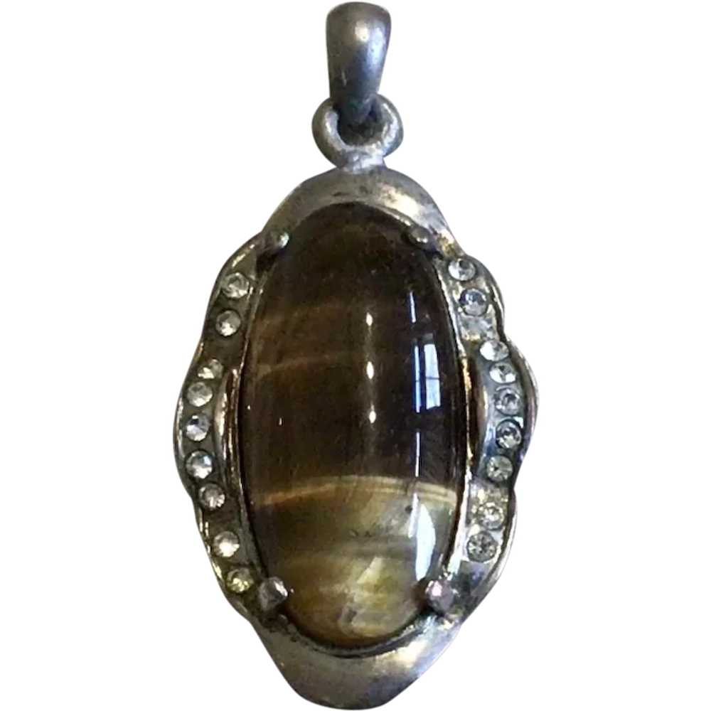 Silver Tone Agate Rhinestone Pendant - image 1