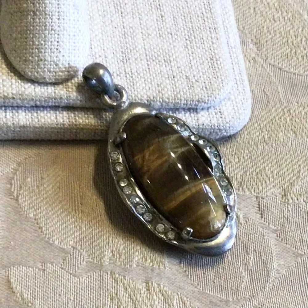 Silver Tone Agate Rhinestone Pendant - image 3