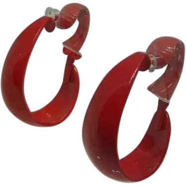 Red Small Hoop Clip on Earrings - image 1
