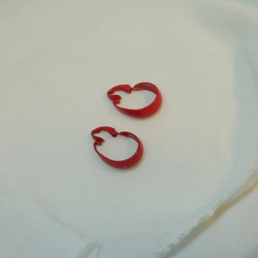 Red Small Hoop Clip on Earrings - image 3