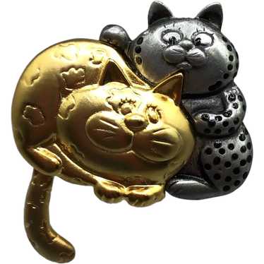 Danecraft Cats Brooch Two Tones Silver Gold Tone … - image 1