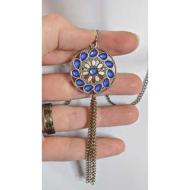 Other Blue And Silver Medallion Tassel Necklace - image 1