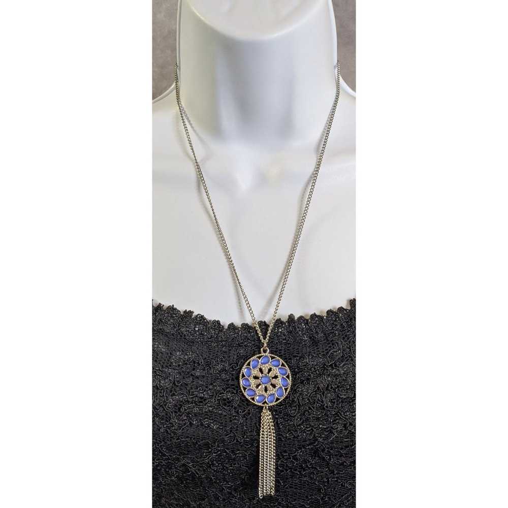Other Blue And Silver Medallion Tassel Necklace - image 2