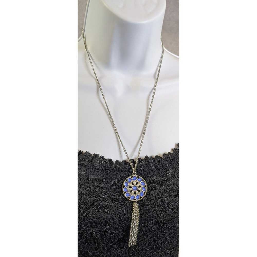 Other Blue And Silver Medallion Tassel Necklace - image 3