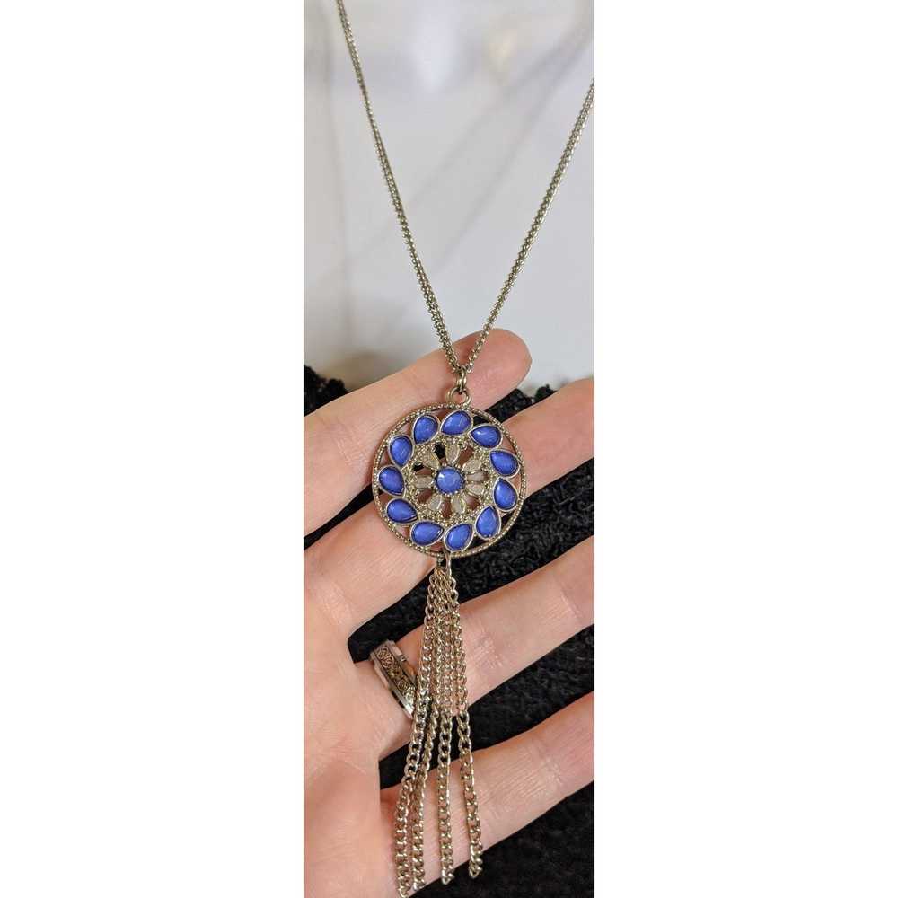 Other Blue And Silver Medallion Tassel Necklace - image 4