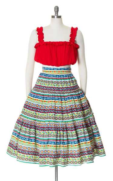1950s Southwestern Geometric Tiered Cotton Skirt |