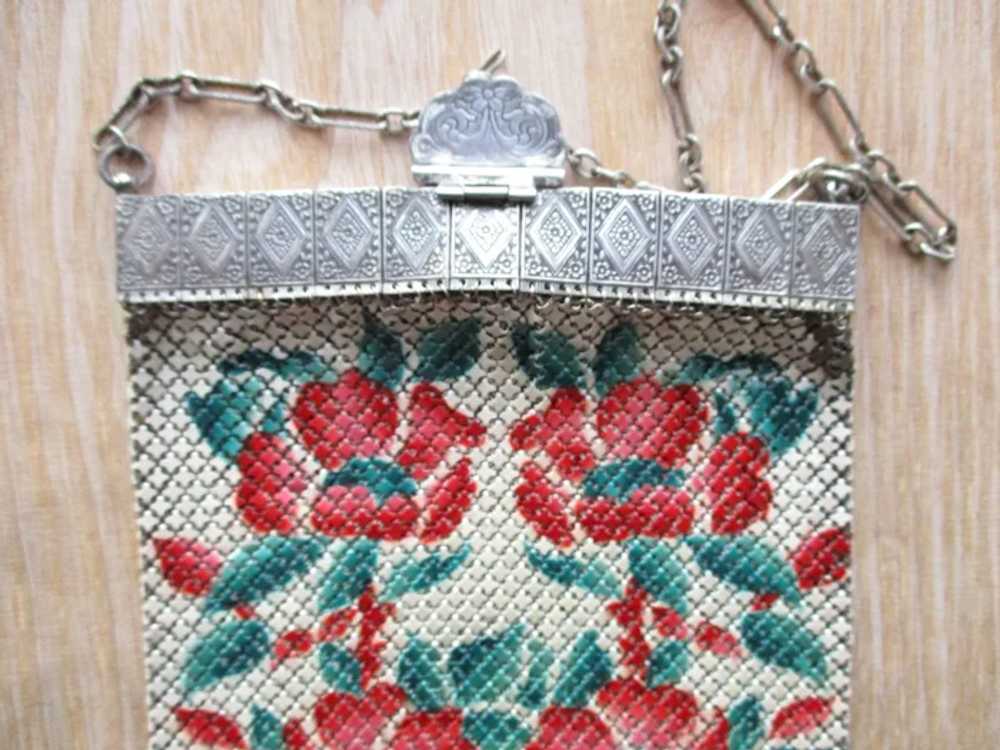 Antique Enamel Mesh Purse Handbag Ornate Silver F… - image 4
