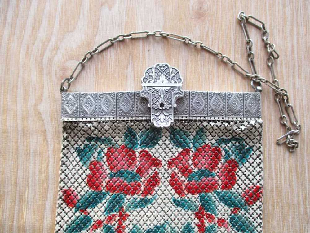 Antique Enamel Mesh Purse Handbag Ornate Silver F… - image 7