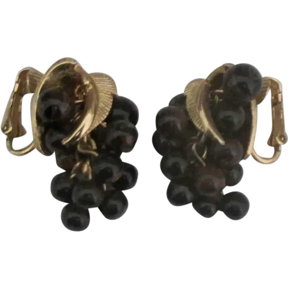 Signed Boucher Tiger's Eye Grape Cluster Earrings - image 1