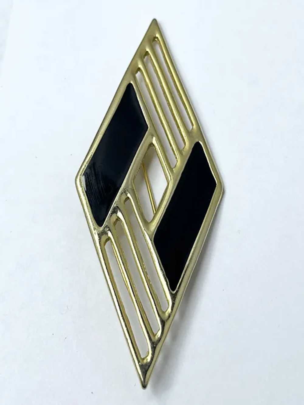 Vintage Black Enamel Brooch Pin - image 2