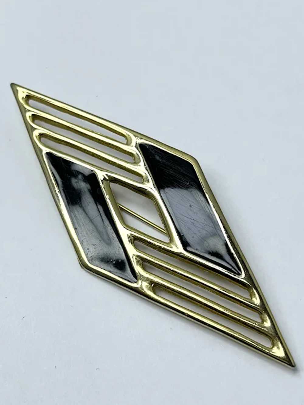 Vintage Black Enamel Brooch Pin - image 4