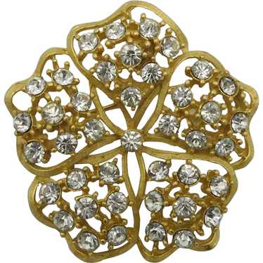 Lovely Pansy Crystal Rhinestone Brooch Lisner Gold