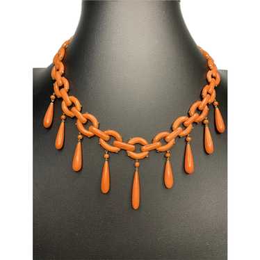 Antique Coral Drop and 14k Gold Necklace