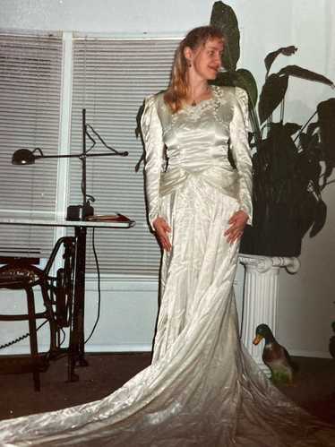 40s satin wedding gown . long sleeve gown . holly… - image 1