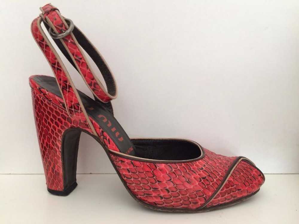 Miu Miu MIU MIU Red and Black Python Peep-Toe Hig… - image 2