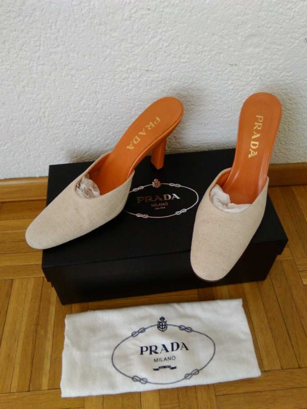 Prada Prada Sabot linen and leather mules - image 5