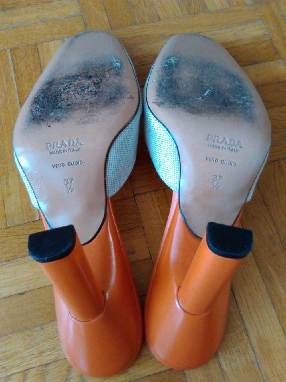 Prada Prada Sabot linen and leather mules - image 7