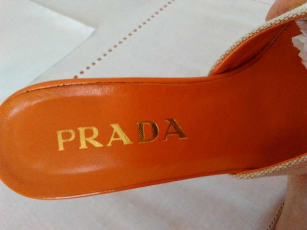 Prada Prada Sabot linen and leather mules - image 9