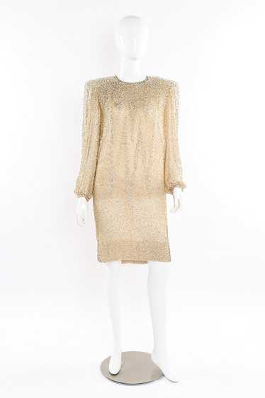 VICTORIA ROYAL Champagne Drip Beaded Shift Dress