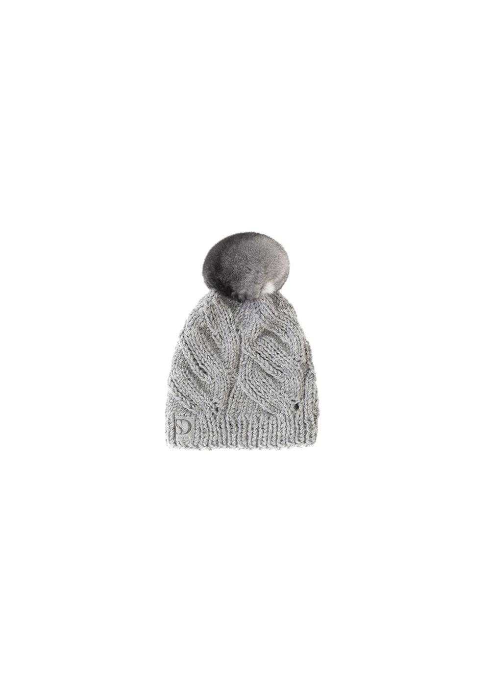 FurbySD Grey Cable Knit Beanie with Fur Pom Pom - image 1