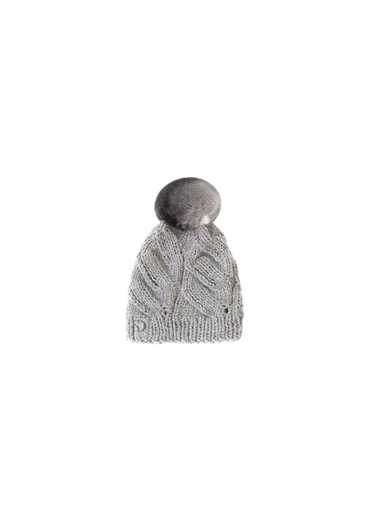 FurbySD Grey Cable Knit Beanie with Fur Pom Pom - image 1