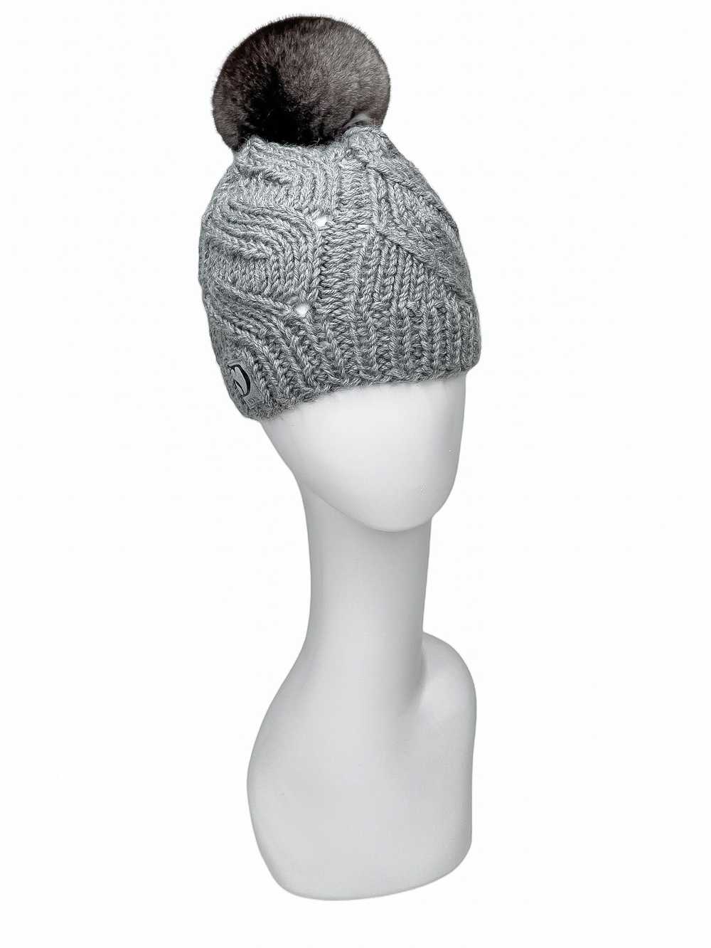 FurbySD Grey Cable Knit Beanie with Fur Pom Pom - image 8