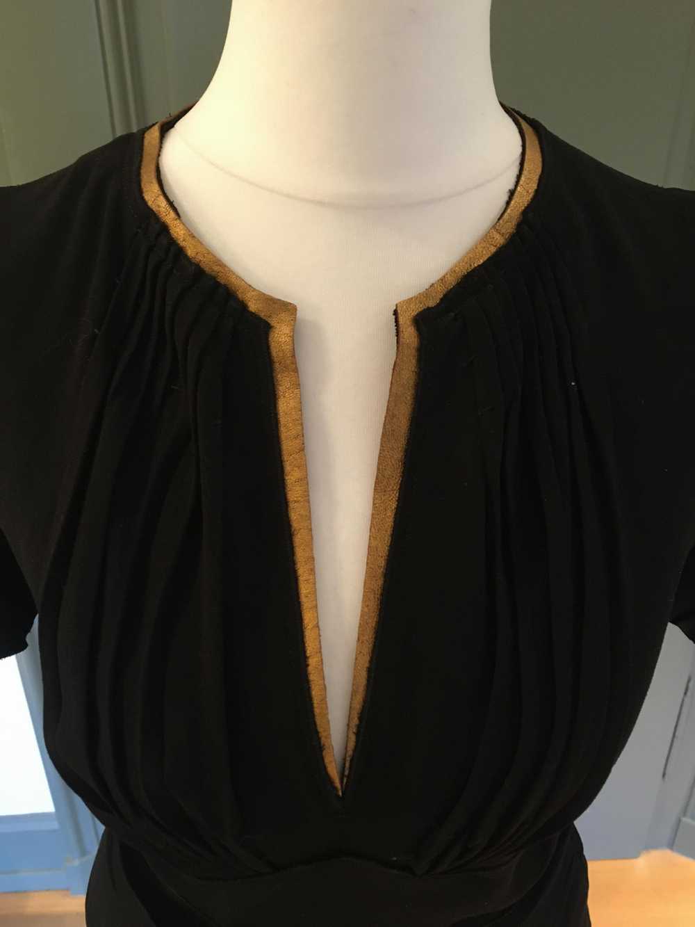 Prada Prada Black & Gold Leather Trimmed Tea Dress - image 8