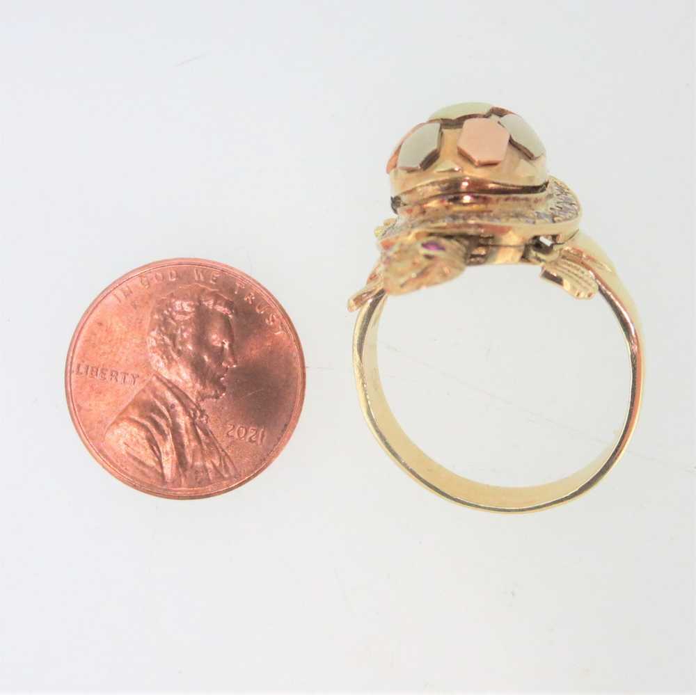 14K Black Hills Gold Turtle Ring with Diamond, Ru… - image 10