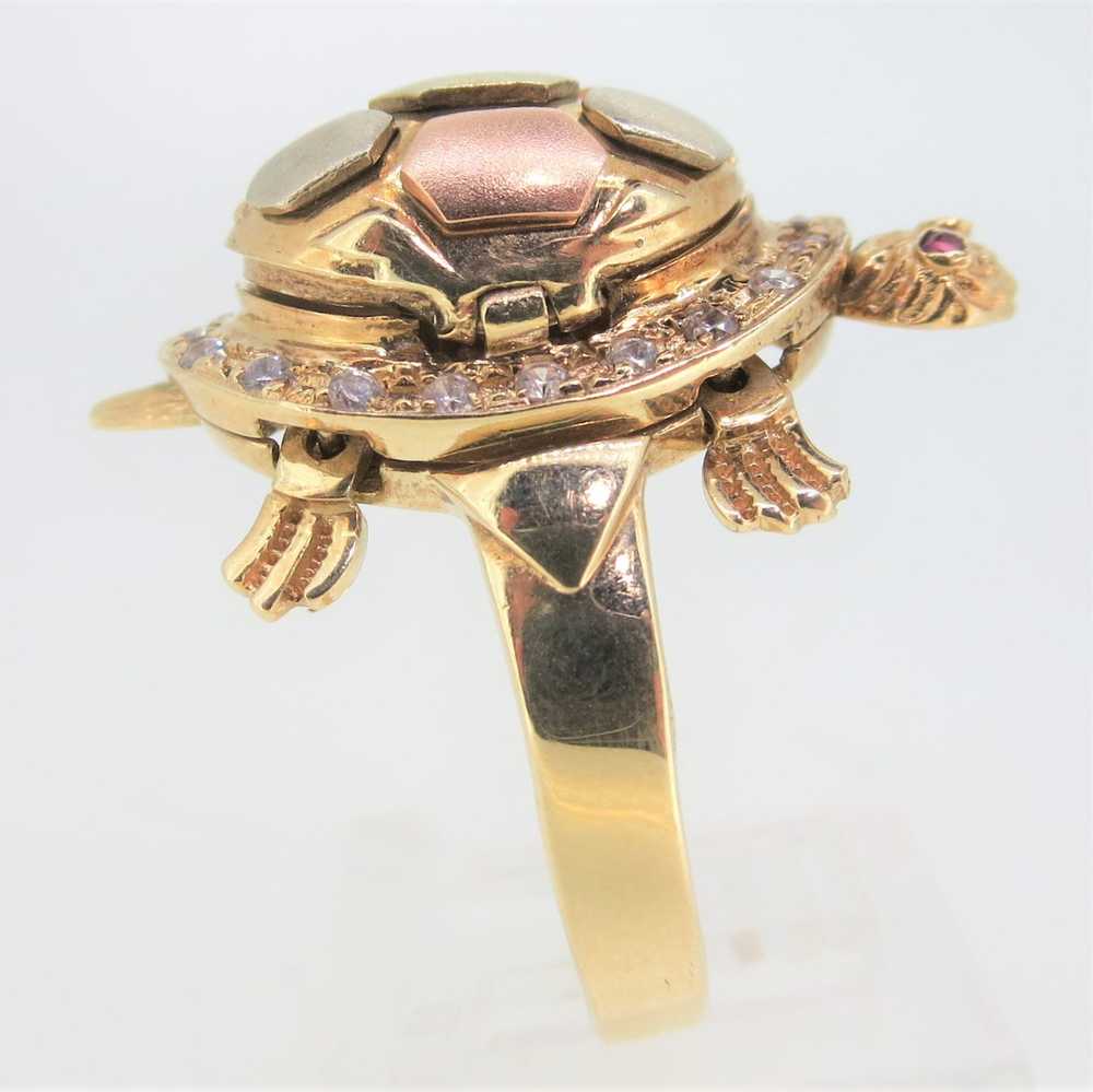 14K Black Hills Gold Turtle Ring with Diamond, Ru… - image 3