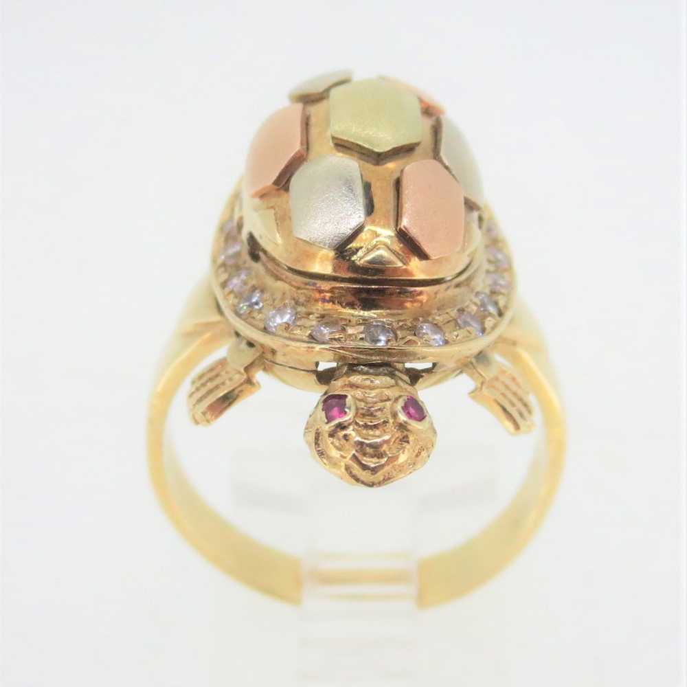 14K Black Hills Gold Turtle Ring with Diamond, Ru… - image 4